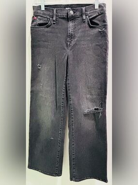 Hudson Jeans Rosalie Wide-Leg Distressed Black Denim